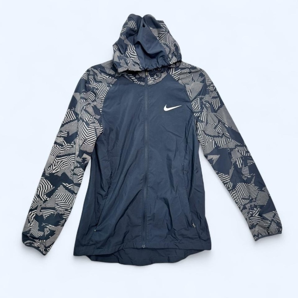 Nike Hooded Windrunner Reflective Running Jacket Blue Geo Print Sz S Gorpcore